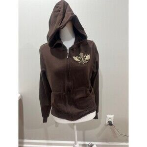y2k brown rhinestone zip up